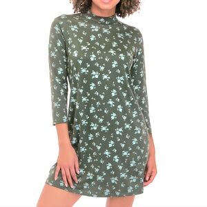 NWOT As U Wish Green Floral Mock-Neck Mini-Dress S